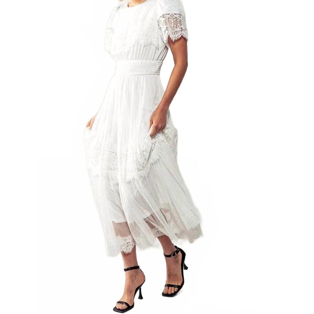 Elegant White Lace Midi Dress - Picture 2 of 6